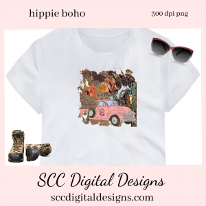 VINTAGE PINK TRUCK PNG, BOHO ART, BOHO WALL ART DIGITAL, HIPPIE CLIPART, RETRO PNG FOR SHIRTS, DIY GIFT FOR HER, COMMERCIAL CLIP ART
