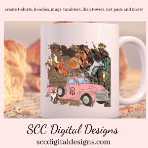 VINTAGE PINK TRUCK PNG, BOHO ART, BOHO WALL ART DIGITAL, HIPPIE CLIPART, RETRO PNG FOR SHIRTS, DIY GIFT FOR HER, COMMERCIAL CLIP ART