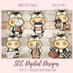 Creative Ways to Use Digital Clipart - Baristia Cows - 6 PNG Black & White Cows with Coffee
