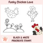 New Procreate Stamp Sets for Creatives - funky chicken love black and white procreate stamps