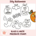 New Procreate Stamp Sets for Creatives - silly halloween black & white procreate stamps