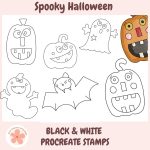 New Procreate Stamp Sets for Creatives - spooky halloween black and white procreate stamps