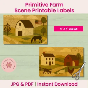 A Little Peek at My Design Table. Primitive Farm Scene Primtable Labels - JPG & PDF format