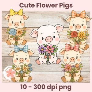 Cute Flower PIgs - 10 - 300 dpi png images