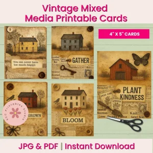 A Little Peek at My Design Table Vintage Mixed Media Printable Cards - 4x5" - PDF JPG formats 
