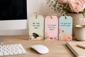 3 printed tags from the blooms, birds & blessing tag set