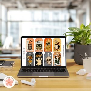 Halloween tag images on a laptop screen