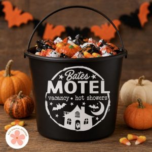 10 Easy Halloween Crafts You Can Make with SVG Files - bates motel treat bucket