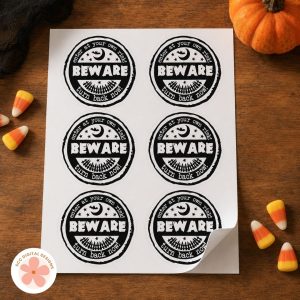 10 Easy Halloween Crafts You Can Make with SVG Files - sticker sheet of 6 round beware stickers