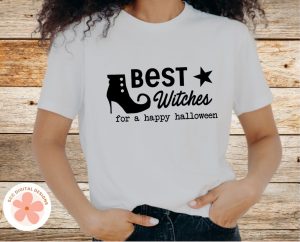 10 Easy Halloween Crafts You Can Make with SVG Files - ladies t-shirt with best witches for a happy halloween