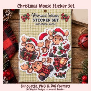 A Little Christmas Crafting: Ornaments, Garlands & Holiday Stickers - Christmas Moose Printable Sticker Set, Silhouette, PNG & SVG Formats